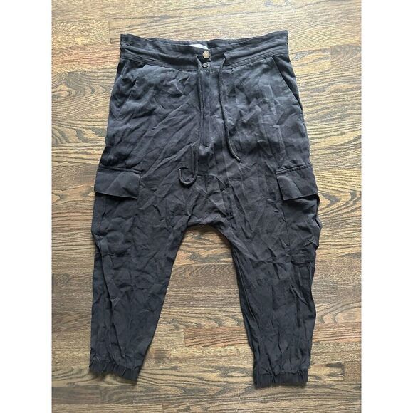 Zara Womens Elastic Waist Drawstring Cargo Jogger Pants Slouch Size Medium Black - Picture 4 of 7